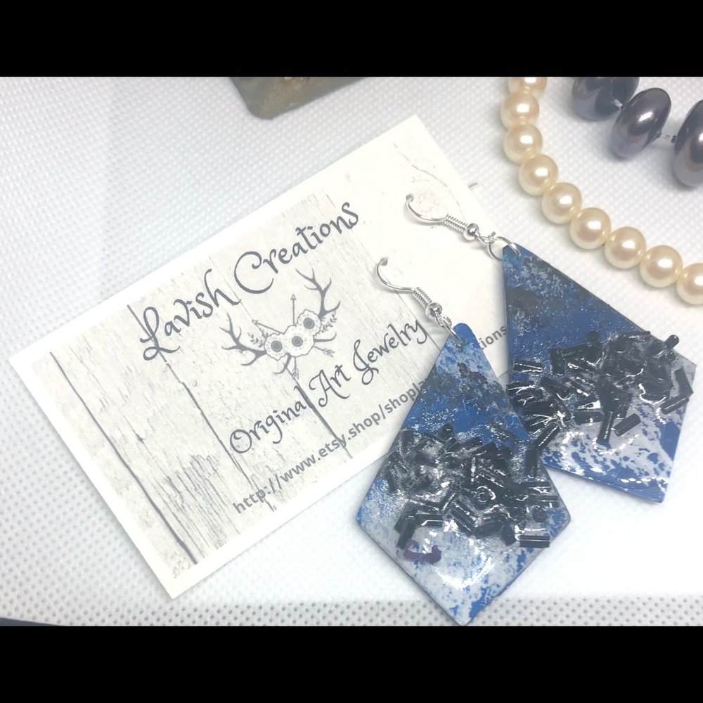 Handcrafted Original Earrings Blue Galaxy